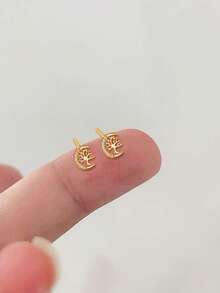 1 Par de Brincos de Botão de Prata Esterlina S925 Árvore da Vida Fofa, Projetado para Meninas, Hipoalergênico, Inclui Brincos de Botão Árvore da Vida e Cubic Zircônia, Brincos Planos, Conjunto de Brincos Fofo para Meninas, Adequado para Meninas de 14 Anos e Adolescentes - Árvore - Visão 6