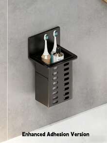 1个白色浴室黑色置物架壁挂式透明免钻孔浴室马桶梳妆台牙刷牙膏梳子收纳整理架 - 黑色 - 查看 4