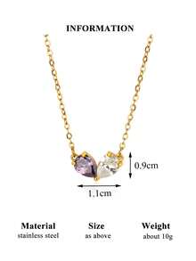 4 Estilos Colar Gargantilha Pingente Coração Zircônia Gota d'Água em Aço Inoxidável Colorido, Banhado a Ouro 18K Anti-Desbotamento, Joia de Casamento Noivado Acessório de Feriado, Presente do Dia das Mães/Melhor Amiga - Multicolorido - Visão 13