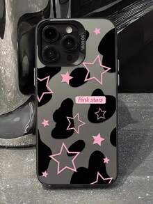 1pc Minimalist Personalized Leopard Print Pink Star Letter Graphic Black & Silver Phone Case Compatible With IPhone 16/16Pro/16Plus/16ProMax, 11/11Pro/11ProMax, 12/12Pro/12ProMax, 13/13Pro/13ProMax, 14/14Plus/14Pro/14ProMax, 15/15Pro/15Plus/15ProMax - Multicolor - View 1