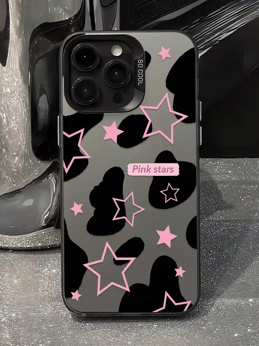 1pc Minimalist Personalized Leopard Print Pink Star Letter Graphic Black & Silver Phone Case Compatible With IPhone 16/16Pro/16Plus/16ProMax, 11/11Pro/11ProMax, 12/12Pro/12ProMax, 13/13Pro/13ProMax, 14/14Plus/14Pro/14ProMax, 15/15Pro/15Plus/15ProMax - Multicolor - View 1