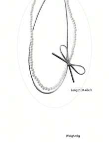 1 件全新设计双层仿珍珠蝴蝶结细节和蝴蝶结项链，独特时尚锁骨链情人节、妈妈、母亲、母亲节、礼物 - 蝴蝶結 - 查看 8