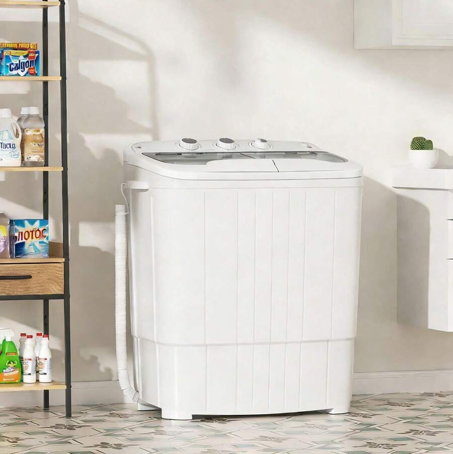 Portable Washing Machine, 14 LBS Compact Mini Washer And Dryer Combo, Semi-Automatic Twin Tub Washer With Drain Pump For Dorms, Apartments, RVs - View 1
