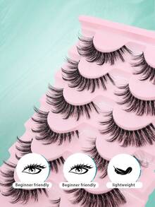 7 Pairs 3D Clear Band Lashes Spiky Cat Eye False EyeLashes D Curl 20mm Manga Wispy Natural Reusable Soft Thin Invisible Band Fake Lashes - Black - View 3