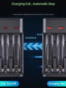 4-Slot Smart USB Charger, Charges AA/AAA Batteries, High-Current Fast Charging, Green LED Full Charge Indicator, Overcharge Protection, Working Voltage ≤36V, USB Powered (Batteries Not Included) - View 3