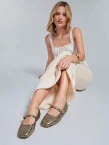 Women's Square Toe Glitter Old Gold Pumps - Shine, Party, Comfortable, Stylish - Gold - View 7