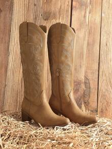 Women Knee-High Boots - Chocolate Brown - View 3