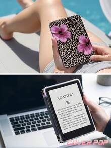 Hibiscus Leopard Print Tablet Protective Case, Suitable For 9.7/10.2/10.5/10.9/12.9 Inch Pro 11 Inch, 10th Gen, Galaxy Tab S6 Lite 10.4 Inch, Kindle Paperwhite 12th Gen 2024, Kindle (11th Generation) 2022, Soft Shock-Proof, Smart Stand/Auto Wake/Sleep, Excellent Holiday Gift - Multicolor - View 9
