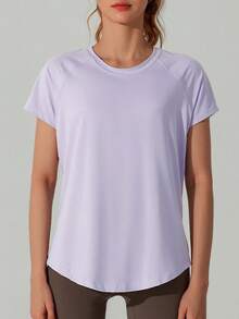 Women's Summer Breathable Cover-Up Quick-Drying Loose Short-Sleeve T-Shirt - Purple - View 5