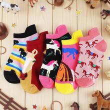 5双儿童船袜，小马图案，柔软轻便低帮，春夏短袜，船袜 - 彩色 - 查看 8