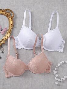 2pcs Sexy Lace Women's Bra And Panty Set, Comfortable Underwire Push-Up Bra - Multicolor - View 8