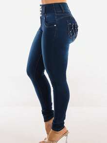 Butt Lift High Waist Stretch Skinny Jeans Dark Wash - Multicolor - View 4