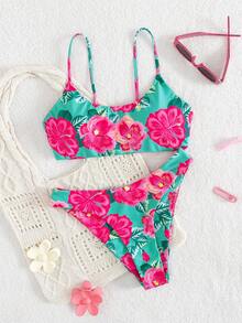 Bộ bikini hai mảnh in họa tiết dành cho nữ, chất liệu co giãn tốt, thích hợp cho kỳ nghỉ hè hoặc đi biển. - Nhiều màu - Xem 2