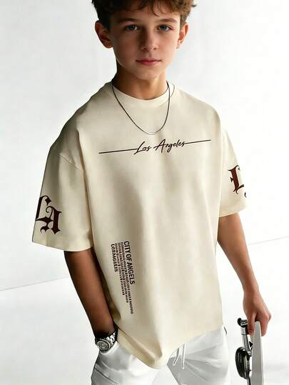 1pc Tween Boy Printed Short Sleeve T-Shirt, Student Youth Clothing, Summer Gift For Kids