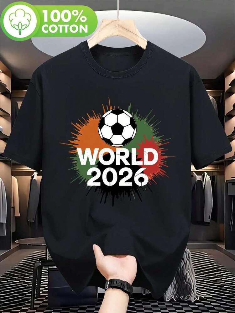 Camiseta de la Copa Mundial de Fútbol Masculina 2026 - Ropa de Fan con Diseño Global, Camiseta Cómoda de Cuello Redondo para Eventos y Uso Diario, Lavable a Máquina para Uso Durante Todo el Año - Negro - Añade 1