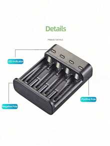 4-Slot Smart USB Charger, Charges AA/AAA Batteries, High-Current Fast Charging, Green LED Full Charge Indicator, Overcharge Protection, Working Voltage ≤36V, USB Powered (Batteries Not Included) - View 2