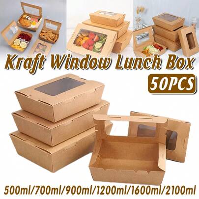 Aimall 50 Kraft Paper Takeout Boxes, Salad & Fried Chicken Lunch Boxes, Takeout Food Preparation Containers, Leak-Proof Paper Bowls With Window Design