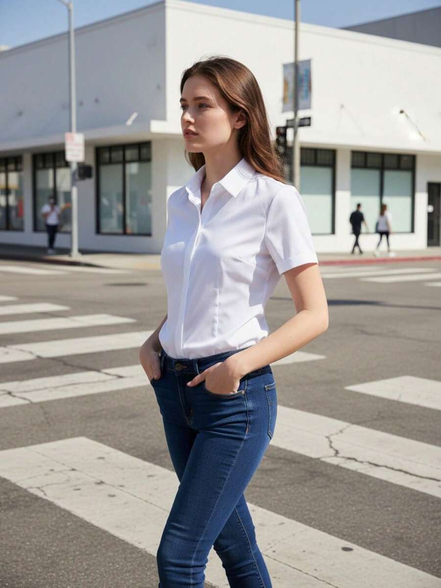 Women's Short-Sleeved White Shirt, Suit Inner Top For Office Work, New Spring/Summer 2025, Summer Business Professional Attire - trắng - Xem 1