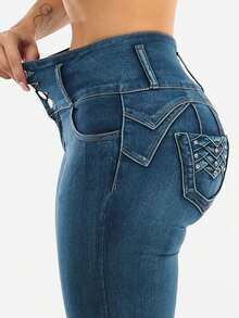 Butt Lift High Waisted Stretch Skinny Jeans Med Sand Wash - Multicolor - View 10