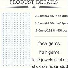 1350颗 2毫米 2.5毫米 3毫米 假鼻钉，假鼻环，非穿孔鼻钉，粘贴式鼻钉，假鼻钉，银色面部装饰宝石，粘贴式面部宝石，眼部宝石 - 貼紙 - 查看 6