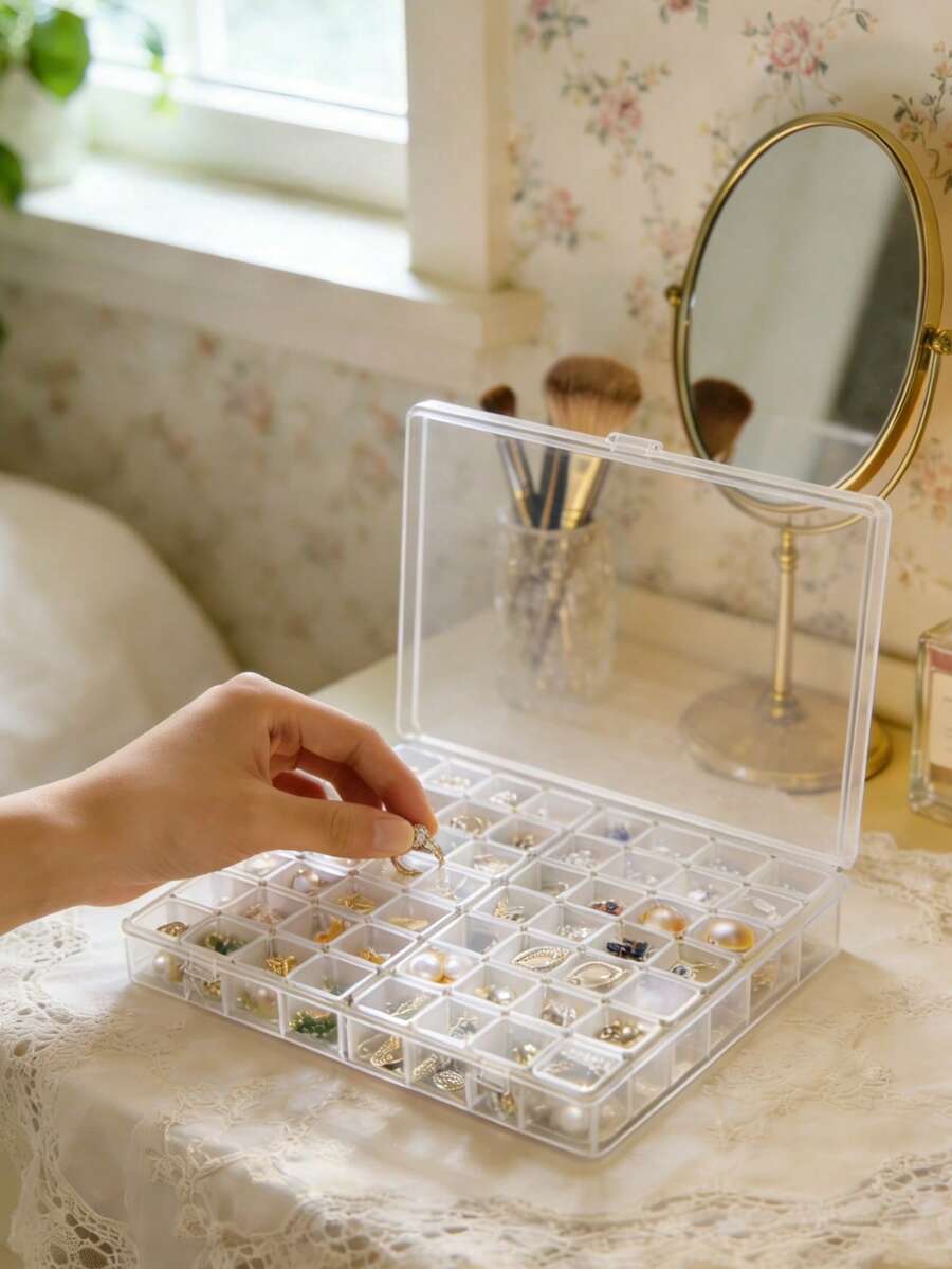 2Pcs Clear Plastic Storage Boxes Multipurpose Organizer For Earrings Rings Jewelry Nail Art Supplies Tools Accessories Portable Transparent Storage Case Great Gift For Women ,Room Decor - Multicolor - View 1