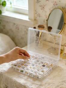 2Pcs Clear Plastic Storage Boxes Multipurpose Organizer For Earrings Rings Jewelry Nail Art Supplies Tools Accessories Portable Transparent Storage Case Great Gift For Women ,Room Decor - Multicolor - View 6