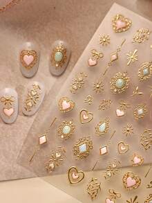 1pc Hot Stamping Jelly Heart French Light Luxury Embossed Love Shape Pattern Nail Art Stickers 5D Elegant Romantic Nail Decals Self-Adhesive Manicure Accents For Women And Girls - Multicolor - View 3