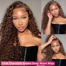 KGIFH 30 Inch Chocolate Brown Deep Wave Lace Front Wigs Human Hair 250 Density 13x6 HD Lace Frontal Wigs 100% Brazilian Virgin Curly Human Hair Wig Brown Colored Glueless Human Hair Wigs For Women Pre Plucked With Natural Hairline - S4 - Xem 4