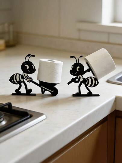 [Smiling Ant | Vinyl] 2pcs Smiling Ant Toilet Paper Holder | Vinyl, Multi-Functional Bathroom Decorative Tissue Organizer