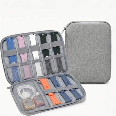 1 Hộp đựng dây đồng hồ bằng nylon, túi đựng đồ du lịch di động dùng để đựng dây đồng hồ, cáp dữ liệu, phù hợp với dây đồng hồ , tai nghe, bộ sạc, trang sức, mỹ phẩm và các phụ kiện khác (Bố cục bên trong ngẫu nhiên)