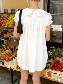 Women's Fairycore Babydoll Blouse Tops, Y2K Short Sleeve Shirt Mini Dress, Cute Solid Color Doll Collar Loose Blouses, Summer Casual Tops For Teen Girls, Streetwear, Aesthetic Clothes - trắng - Xem 4