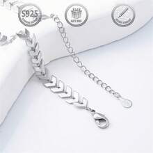 1pc Minimalist Elegant 925 Silver Leaf Design Chain Bracelet For Women, Suitable For Daily, Party, Holiday, Date, Gift - Silver - View 5