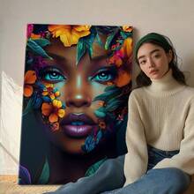 1pc Wrapped Framed Canvas Wall Art, Vintage Prints Poster, Portrait Of Woman, Flower Headdress, Flower Face, Close-up-flowers, Digital Art, Vibrant, Detailed Style, Birthday Party Decor, Decorative Wall Art for Living Room Bedroom Office, Hanging Hardware Included - Wrapped Framed Canvas, Vertical - Lienzo enmarcado - Ver 6