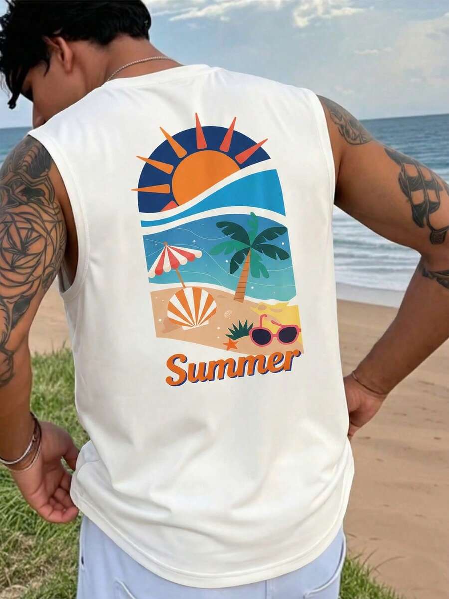 Áo tank top không tay in chữ "Summer" dành cho nam - Nhiều màu - Xem 1