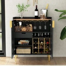Mueble Botellero Independiente Con Estante Para Cinos, Aparador Para Sala de Estar Cocina - Negro - Ver 7