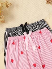 2pcs Women's Home Pants & Women's Casual Striped & Bow Print Pants & Women's Home Pants Series, Spring/Summer - Multicolor - View 4
