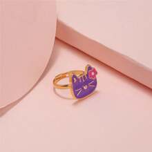 Anillos de dibujos animados para niñas, anillo ajustable coreano con flores y animales coloridos para hija, mariposa, dulces, anillos pequeños, regalos de Año Nuevo Kawaii 19PO - C073 - Ver 26