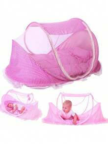 IMPORTEEK 1 Pieza Mosquitero Plegable para Bebé Tienda Portátil para Cuna Dormitorio Exterior - Rosa - Ver 1