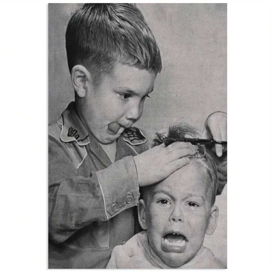 1幅复古理发店场景黑白无框帆布海报，怀旧经典艺术印刷品，适用于理发店、家居或办公室装饰，是房间装饰、理发服务、理发店装饰的理想之选。 - 4 - 查看 1