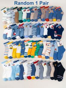 Random 1/5/10-Pair Packs Of Cute Cartoon Car-Themed Children's Socks, Striped Letter Patterns, Simple And Casual Style, Mid-Calf Socks For Boys' Everyday School Wear. - Multicolor - View 17
