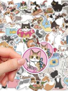 50pcs Love & Little Cats Stickers Cute Cartoon Chic For Journal, Phone Case, Tablet, Water Bottle, Desk, Luggage, Waterproof Decals - Multicolor - View 6