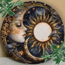 1pc Vintage Sun And Moon Metal Wreath Sign - 8x8 Inch Rust-Proof Wall Decor For Living Room, Home, Cafe, Apartment & Restaurant | Perfect Gift For Mother's Day, Birthday, Graduation, Aesthetic Room Decor, Wall Art, Housewarming Gift,Room Decor,Halloween Decor,Home Decor,Bathroom Decor,Bedroom Decor,Kitchen Decor,Wall Decor,House Decor, Room Decoration Stuff,Living Room Decor - Wall Decor Plaque, Music Room Decor -  Retro Kitchen Decor, Pre-Drilled Holes, Random Hole Style - Metal Wall Art, Tin Signs, Vintage Metal Signs, Retro Wall Decor, Rustic Metal Art, Cool Metal Signs, Man Cave Decor, Garage Signs, Classic Metal Art, Unique Wall Art - Nhiều màu - Xem 8