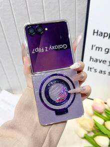 Galaxy Z Flip7/Z Flip6/Z Flip5/Z FE Folding Phone Case, Women's Fashion Cute Lightweight Protective Cover, Personalized Design, Electroplated Feather Pattern Glitter Kickstand Case, Suitable As Gift - Multicolor - View 25