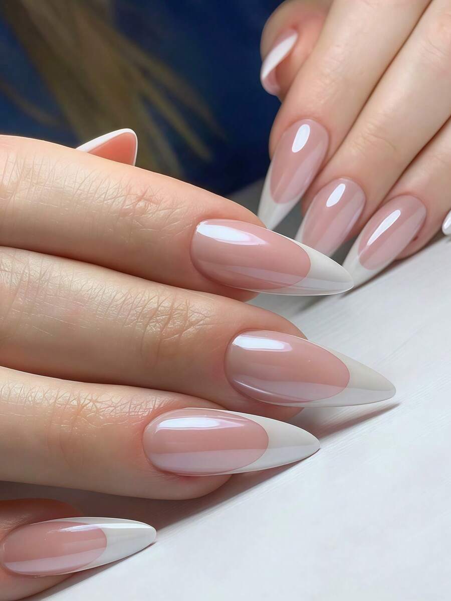 Bộ 24 miếng dán móng tay hình hạnh nhân cỡ trung bình, viền trắng ngọc trai, kiểu móng tay Pháp, móng giả bóng ngọc trai lấp lánh tối giản sang trọng, phù hợp cho phụ nữ và bé gái, che phủ toàn bộ móng, bao gồm 1 tờ keo dán và 1 dũa móng mini, giao hàng ngẫu nhiên. - Nhiều màu - Xem 1