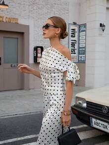 Áo kiểu cổ xoắn chấm bi thời trang, thanh lịch, mới về, phù hợp cho các dịp thường nhật, đi biển, hẹn hò buổi tối, kỳ nghỉ và đi học. - Màu be - Xem 5