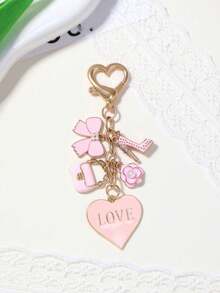 1pc Pink Heart Shaped Keychain, Cute Heart Bag Charm, Can Be Hung On Keys, Wallet, Backpack, Ideal Gift For Girlfriend - Multicolor - View 7