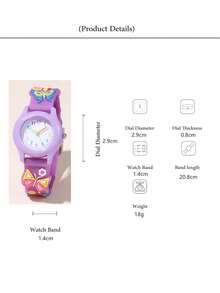 Cute & Compact Butterfly Pattern Quartz Silicone Strap Kids Watch - Purple - View 4