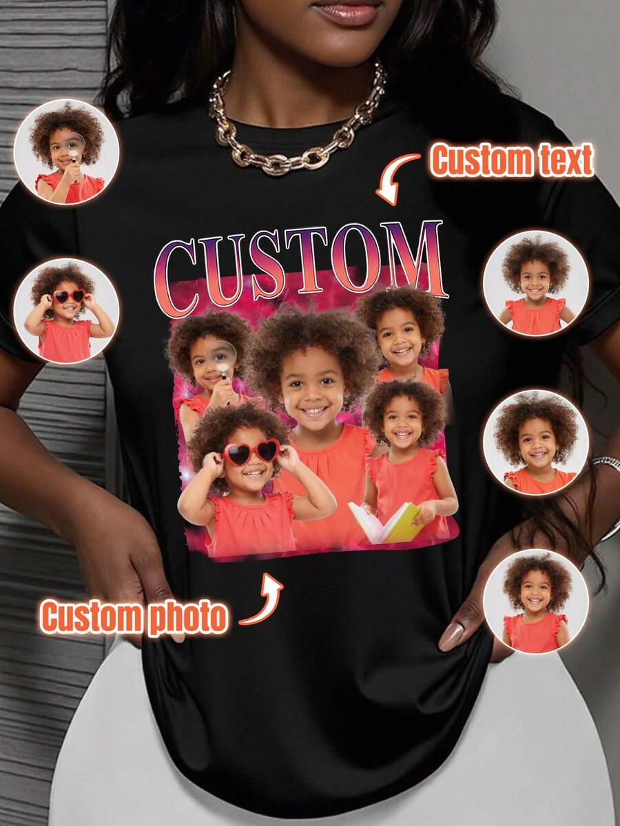 Custom 90s Vintage Style T-Shirt, Custom MAMA Graphic With Photo And Text, Supports DIY Photo And Slogan, Thoughtful Gift For Mother - Black - View 1