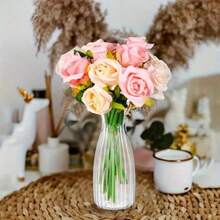 5/10/12pcs Plastic Striped Vase Set, Transparent Floral Arrangement Handmade, Suitable For Various Bouquets And DIY Decoration, Display For Holidays, Home Decor, Desktop, Wedding, Party - A - View 4