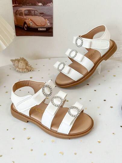 1 par de sandalias de playa con decoración de mariposa de diamante, estilo lindo y punta abierta, para niñas, adecuadas para la playa, viajes, fotografía, escuela, interior